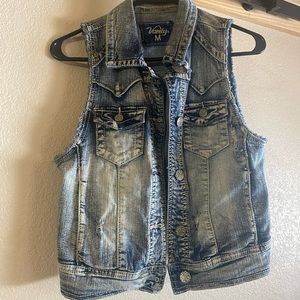 Denim button up washed out vest
